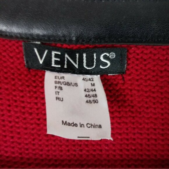 Red Venus Zipper Front Cardigan With Faux Leather Trim Womens Medium Edgy Chic - Picture 4 of 6